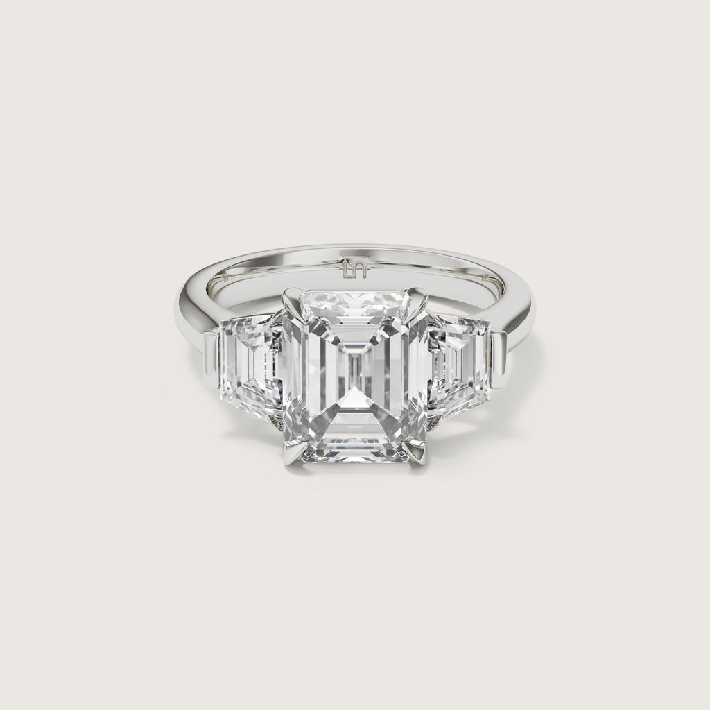 3.00ct Ayana Emerald and Trapezoid Trilogy Ring 18k White Gold