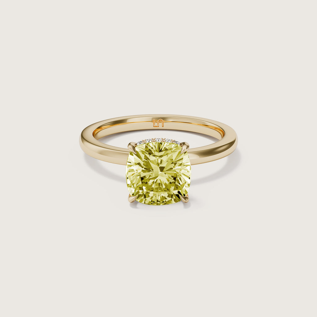 Bianca Cushion Solitaire Yellow Diamond - Hidden Halo