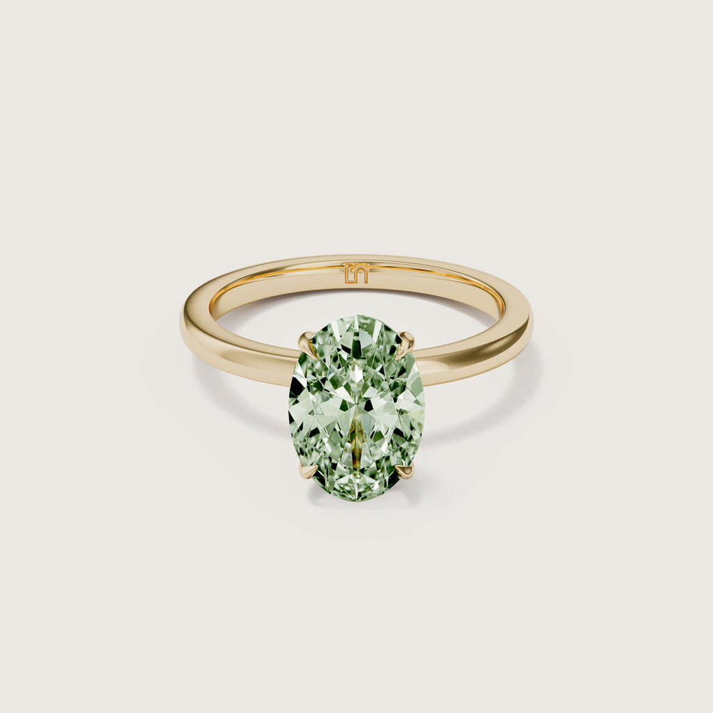 Bianca Oval Solitaire Green Diamond - Hidden Halo
