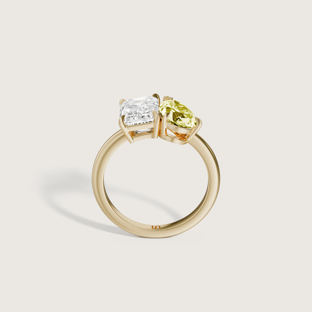 Esther Toi-et-moi Emerald Pear White & Yellow Diamond
