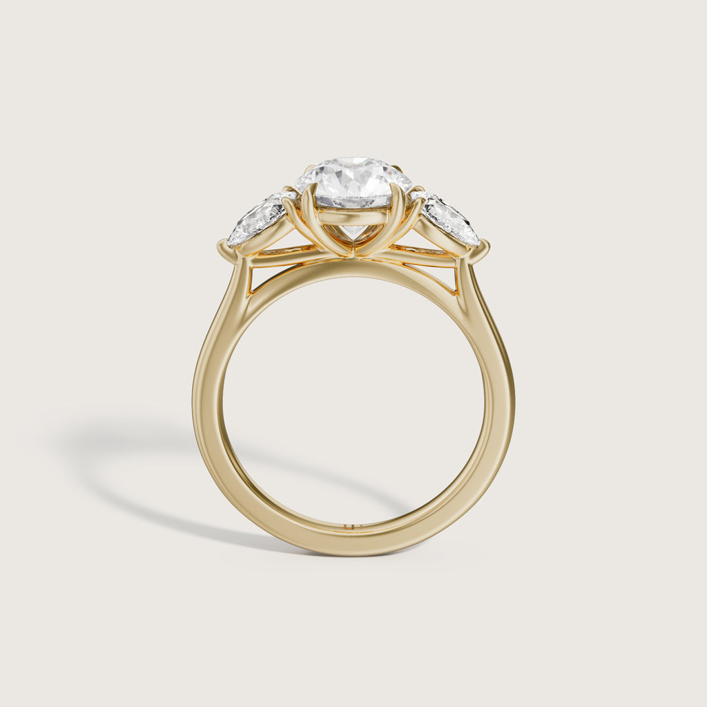 1.50ct Round Brilliant and Pear Peony Trilogy Ring 18k Yellow Gold
