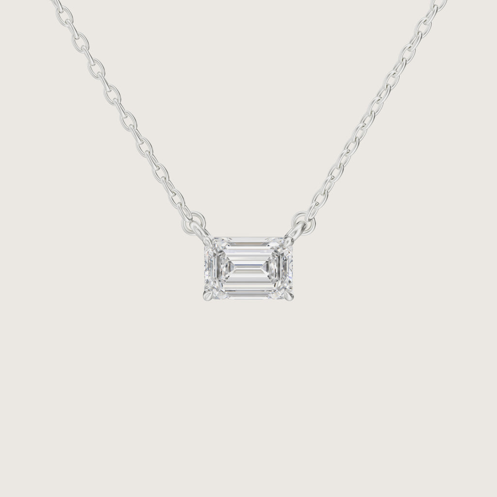 The One - 1 carat East West Emerald Diamond Pendant Necklace