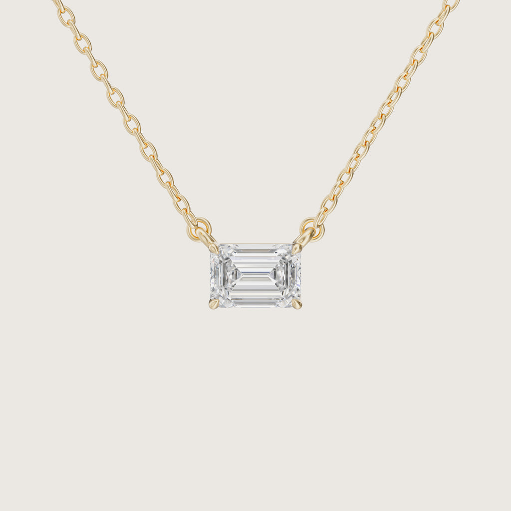 The One - 1 carat East West Emerald Diamond Pendant Necklace