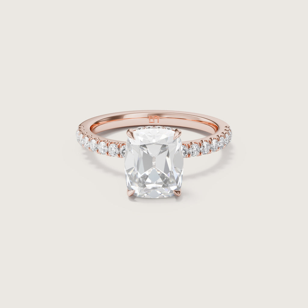 Vera Antique Cut Cushion Solitaire - Hidden Halo Diamond Band