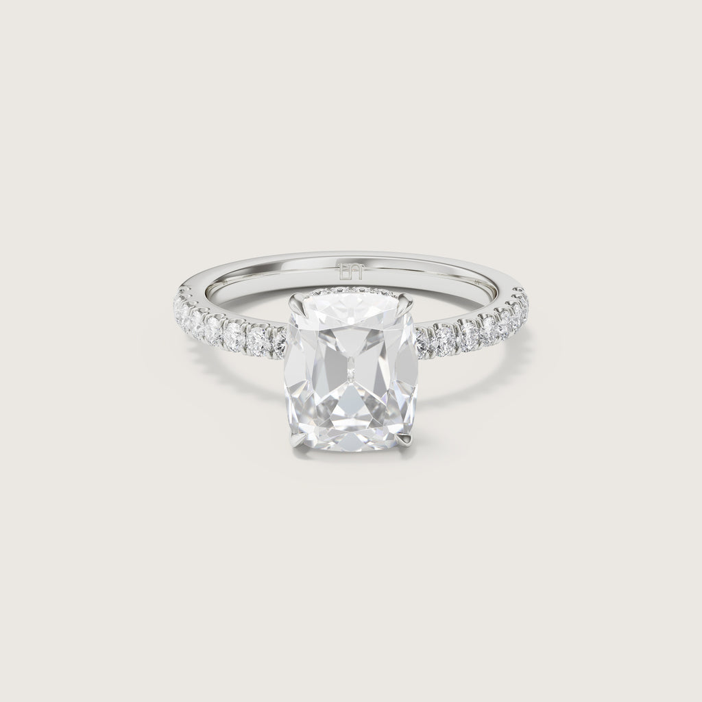 Vera Antique Cut Cushion Solitaire - Hidden Halo Diamond Band