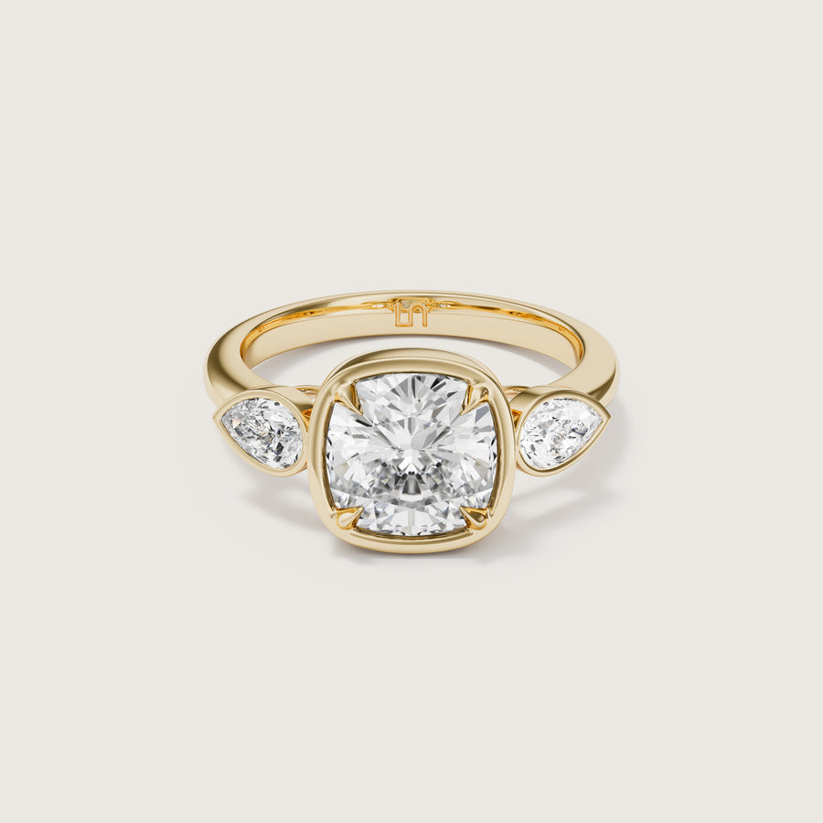 Soho bezel three stone diamond engagement ring Lindelli 