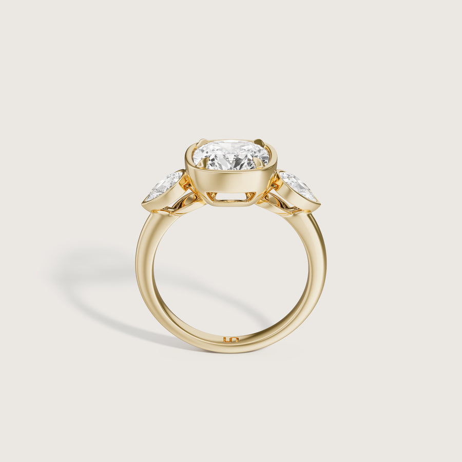 Soho bezel three stone diamond engagement ring Lindelli 