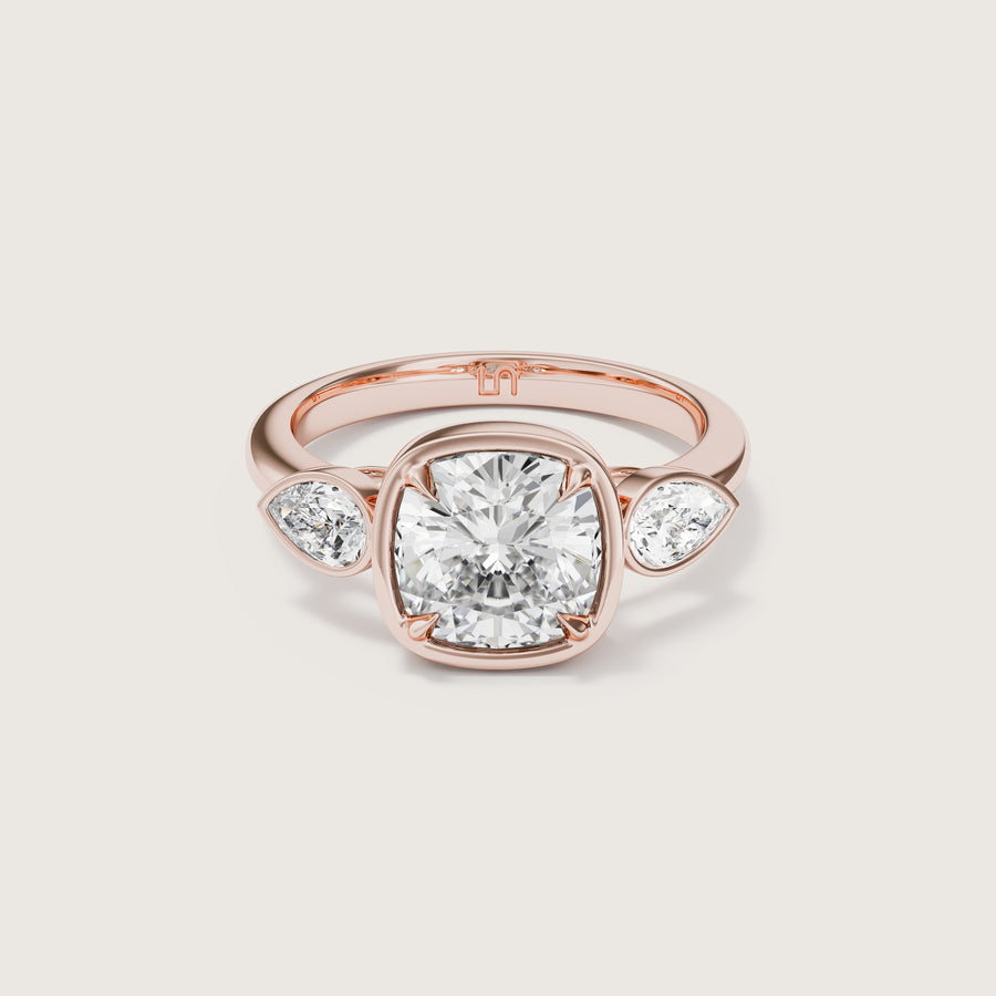 Soho bezel three stone diamond engagement ring Lindelli rose gold