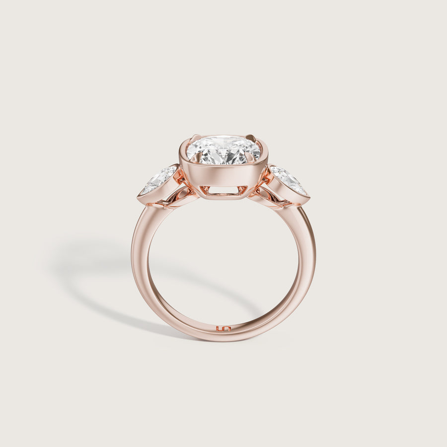 Soho bezel three stone diamond engagement ring Lindelli rose gold