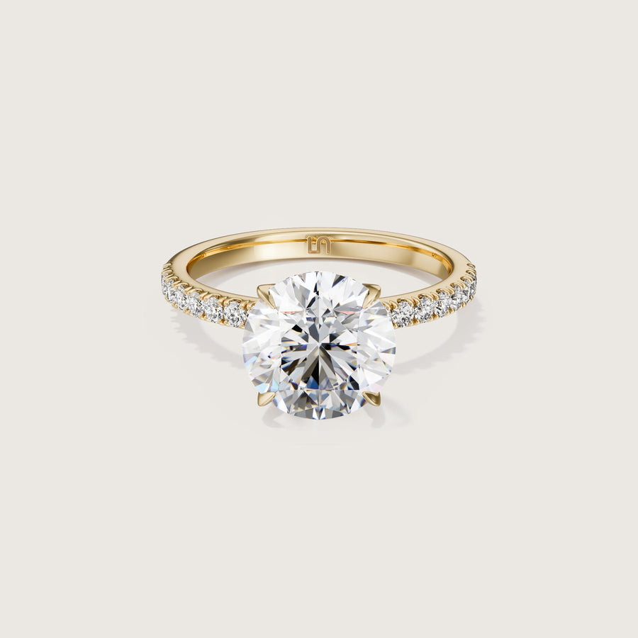 Icon Round 4 Claw Diamond Solitaire Engagement Ring Yellow Gold with Diamond Band