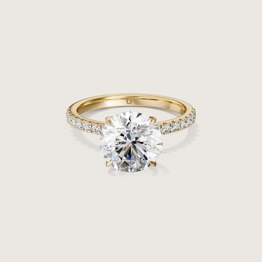 Icon Round 4 Claw Diamond Solitaire Engagement Ring Yellow Gold with Diamond Band