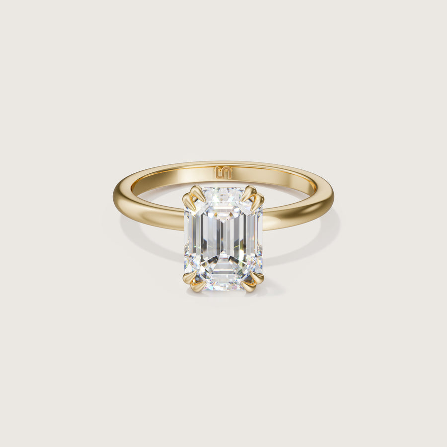 Lotus Diamond Emerald Engagement Ring Yellow Gold  