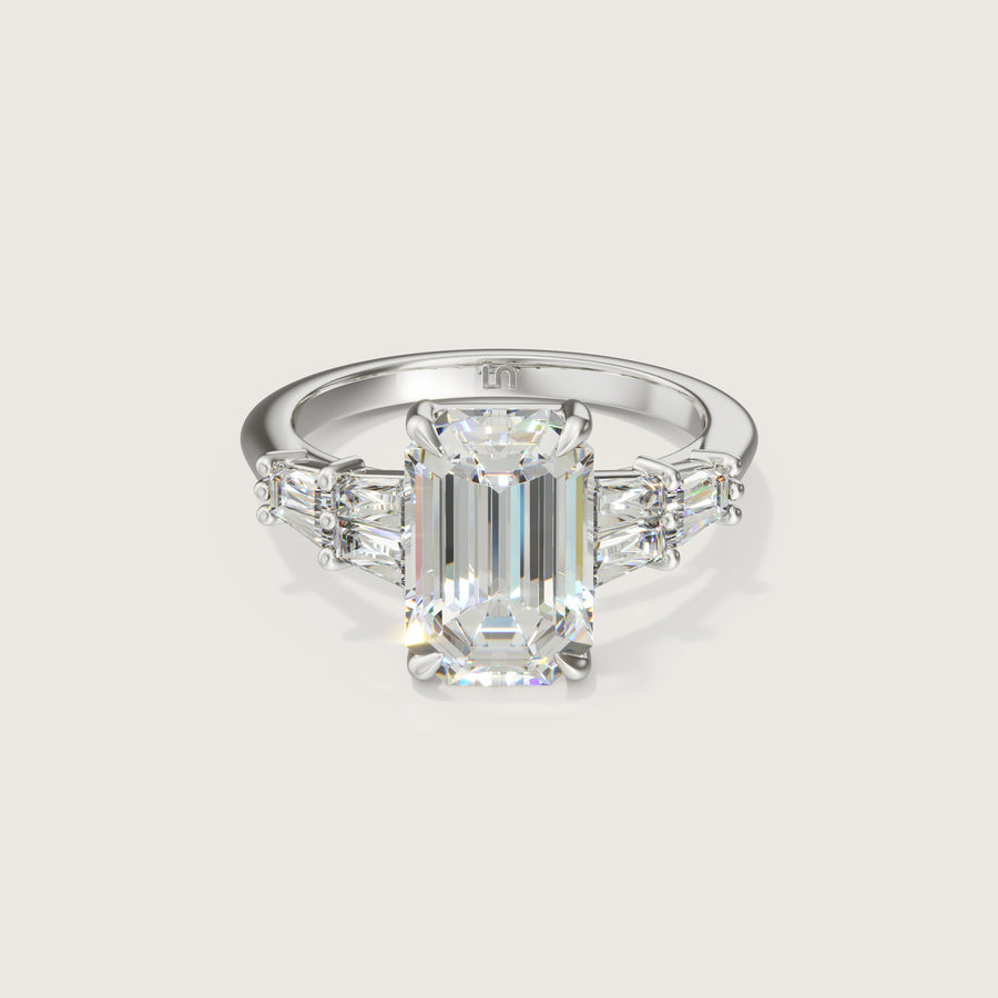 Verre Emerald and Tapered Baguette Diamond Engagement Ring