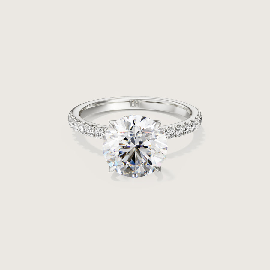 Icon Round 4 Claw Diamond Solitaire Engagement Ring with Diamond Band White Gold