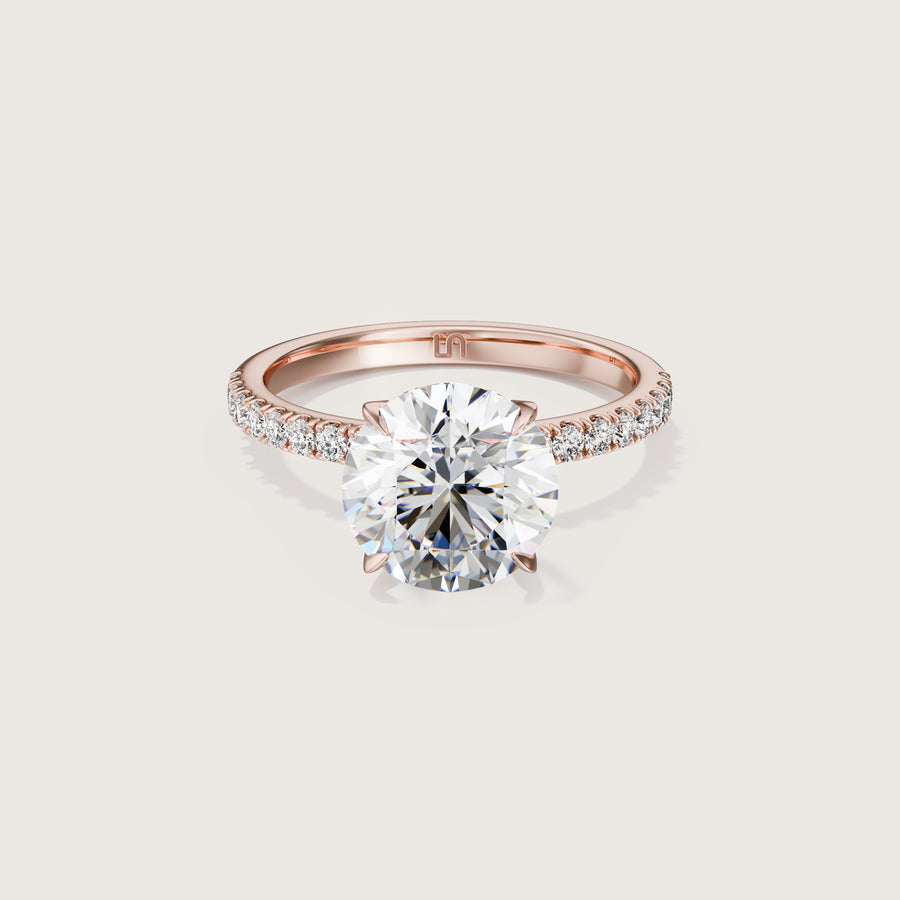 Icon Round 4 Claw Diamond Solitaire Engagement Ring Rose Gold with Diamond Band