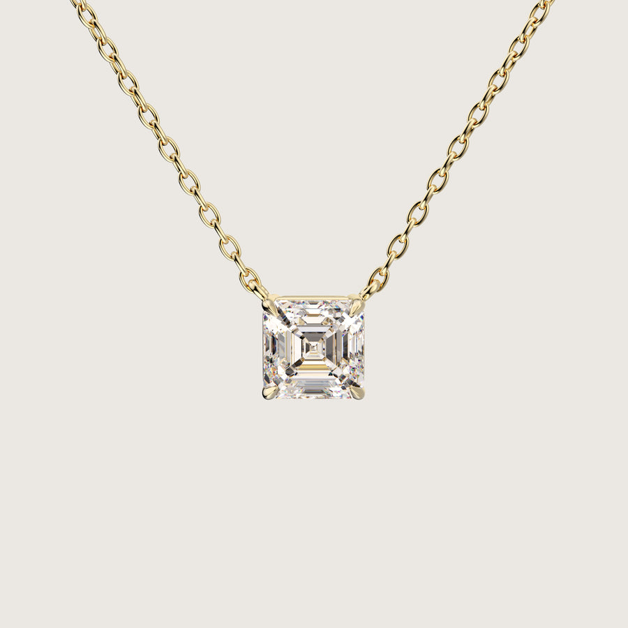 The One - 1 carat Asscher cut diamond pendant gold necklace