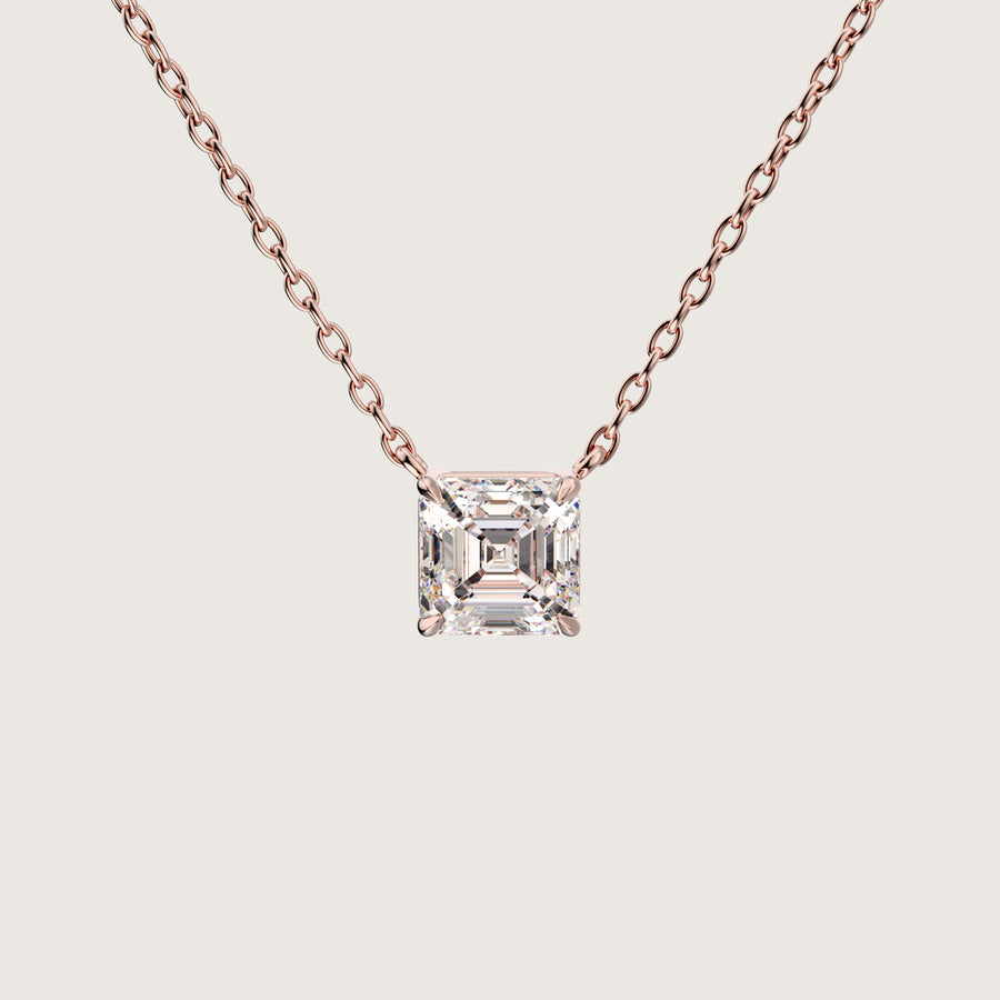 The One - 1 carat Asscher cut diamond pendant gold necklace