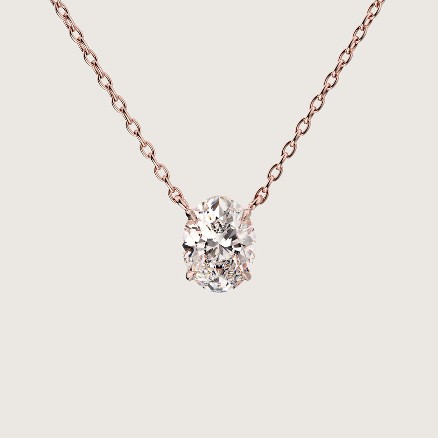 The One - 1 carat oval cut diamond pendant gold necklace
