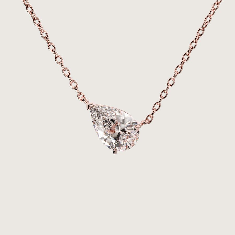 The One - 1 carat pear cut diamond pendant gold necklace
