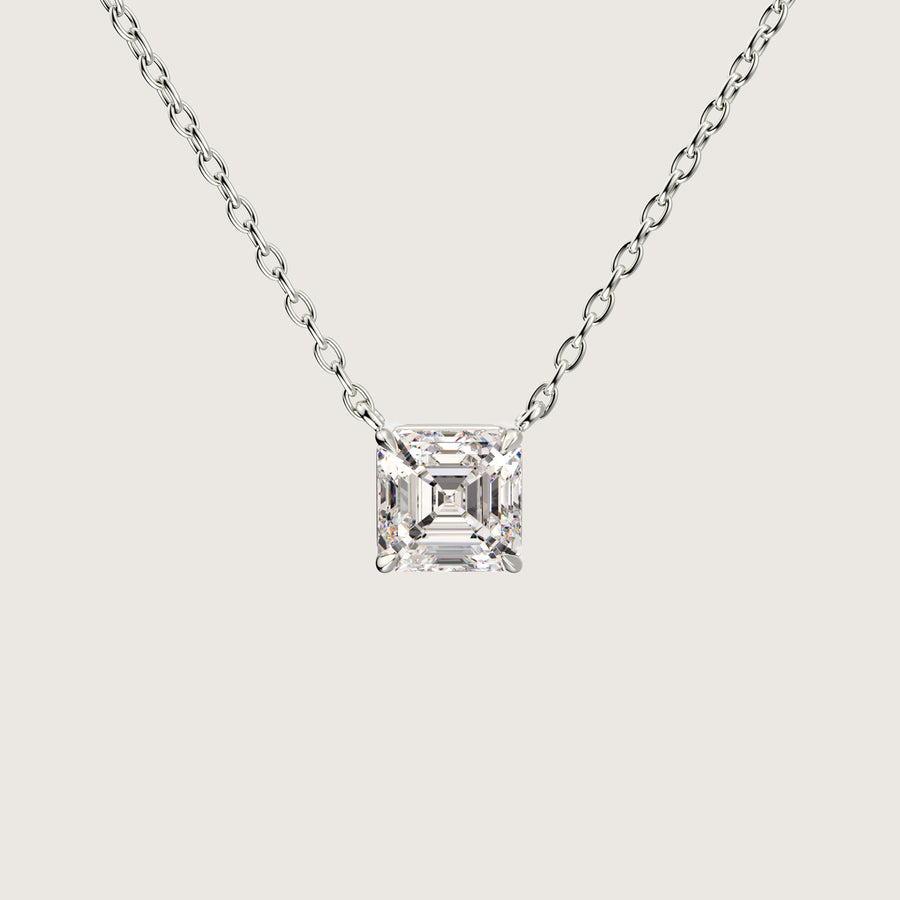 The One - 1 carat Asscher cut diamond pendant gold necklace