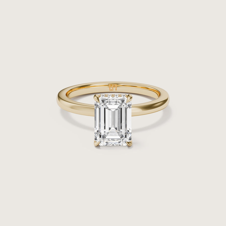 Bianca Emerald Solitaire Ring with Hidden Halo