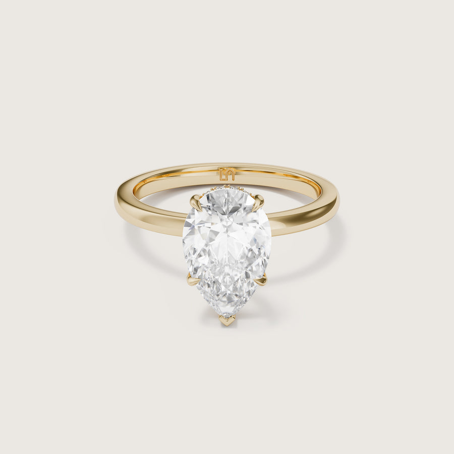 Bianca Pear Solitaire Ring with Hidden Halo