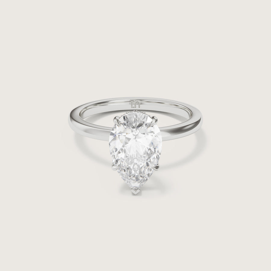 Bianca Pear Solitaire Ring with Hidden Halo