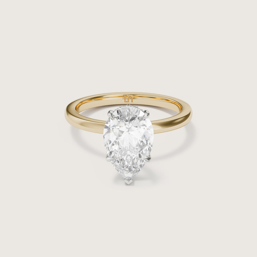 Bianca Pear Solitaire Ring with Hidden Halo