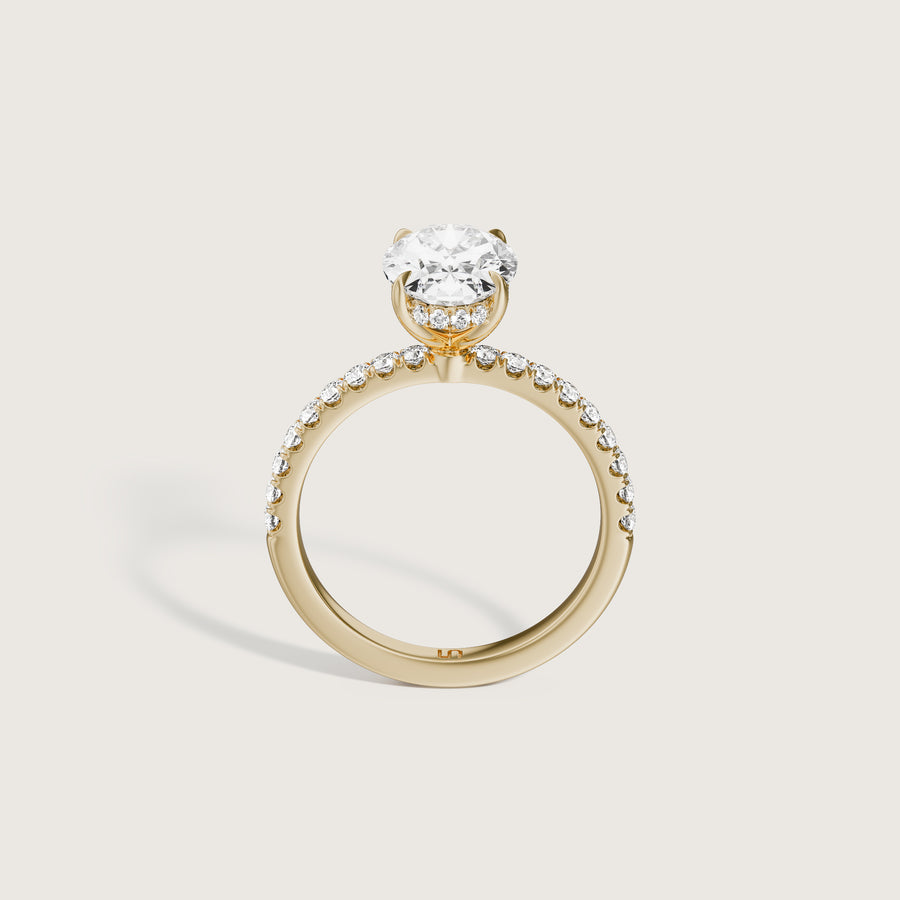 Vera Oval Solitaire With Hidden Halo & Diamond Band