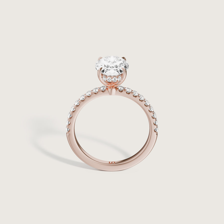Vera Oval Solitaire With Hidden Halo & Diamond Band