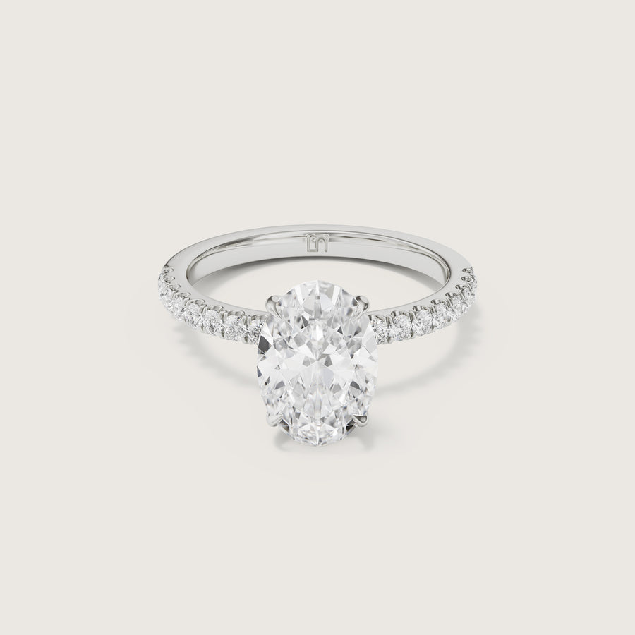 Vera Oval Solitaire With Hidden Halo & Diamond Band