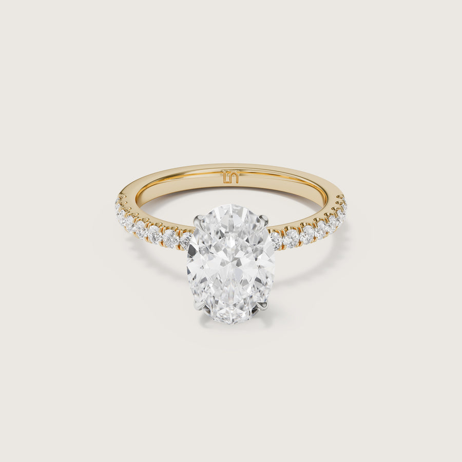 Vera Oval Solitaire With Hidden Halo & Diamond Band