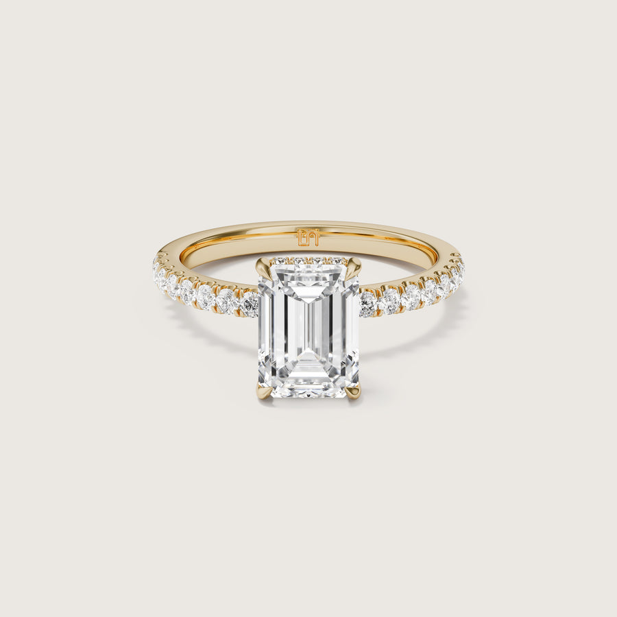 Vera Emerald Solitaire With Hidden Halo & Diamond Band