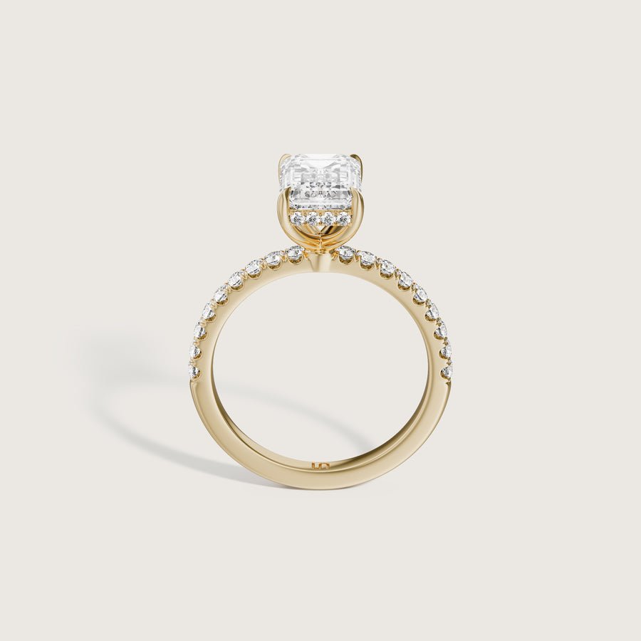 Vera Emerald Solitaire With Hidden Halo & Diamond Band
