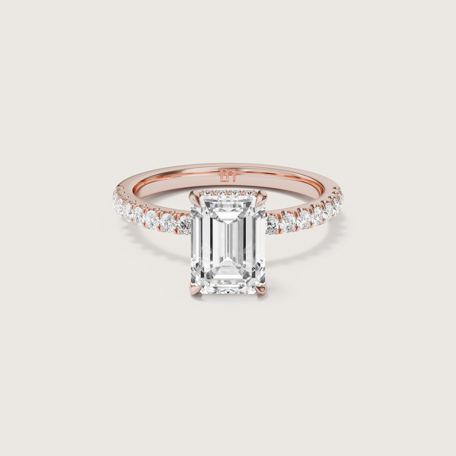 Vera Emerald Solitaire With Hidden Halo & Diamond Band