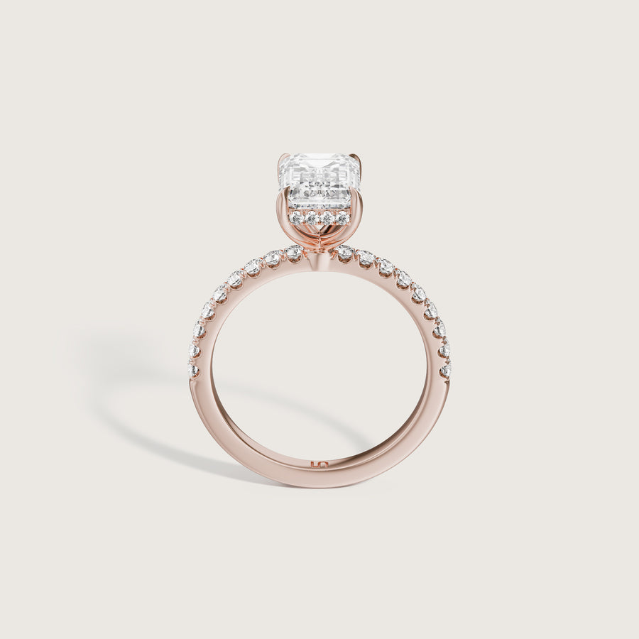 Vera Emerald Solitaire With Hidden Halo & Diamond Band
