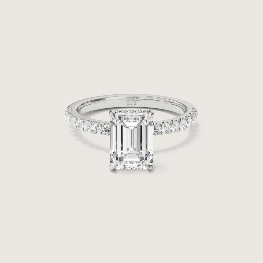 Vera Emerald Solitaire With Hidden Halo & Diamond Band