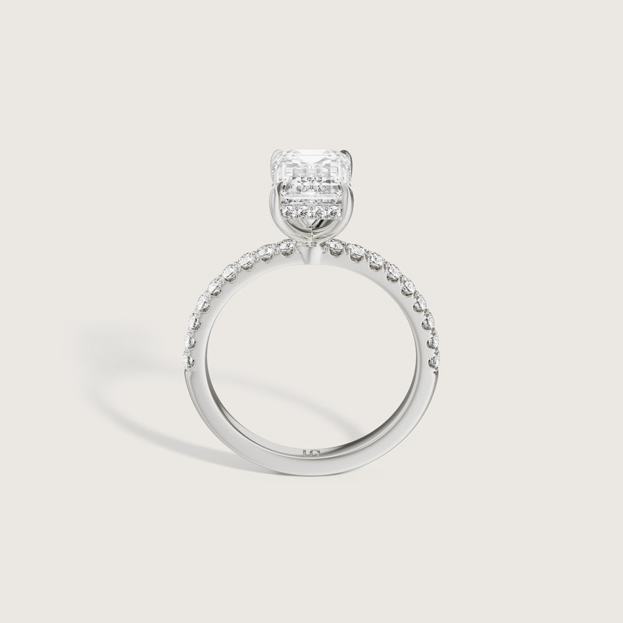Vera Emerald Solitaire With Hidden Halo & Diamond Band