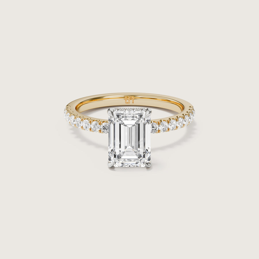 Vera Emerald Solitaire With Hidden Halo & Diamond Band