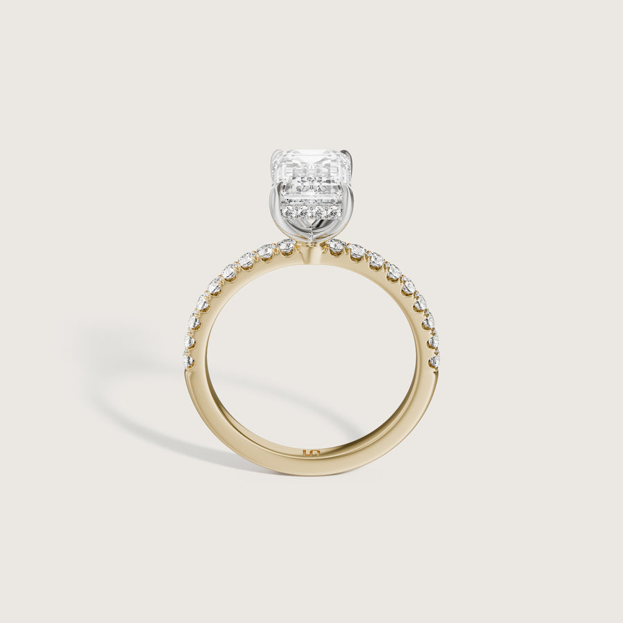 Vera Emerald Solitaire With Hidden Halo & Diamond Band