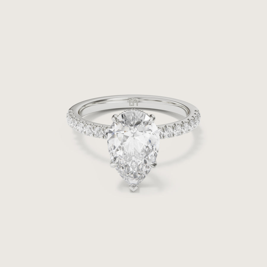 Vera Pear Solitaire With Hidden Halo & Diamond Band