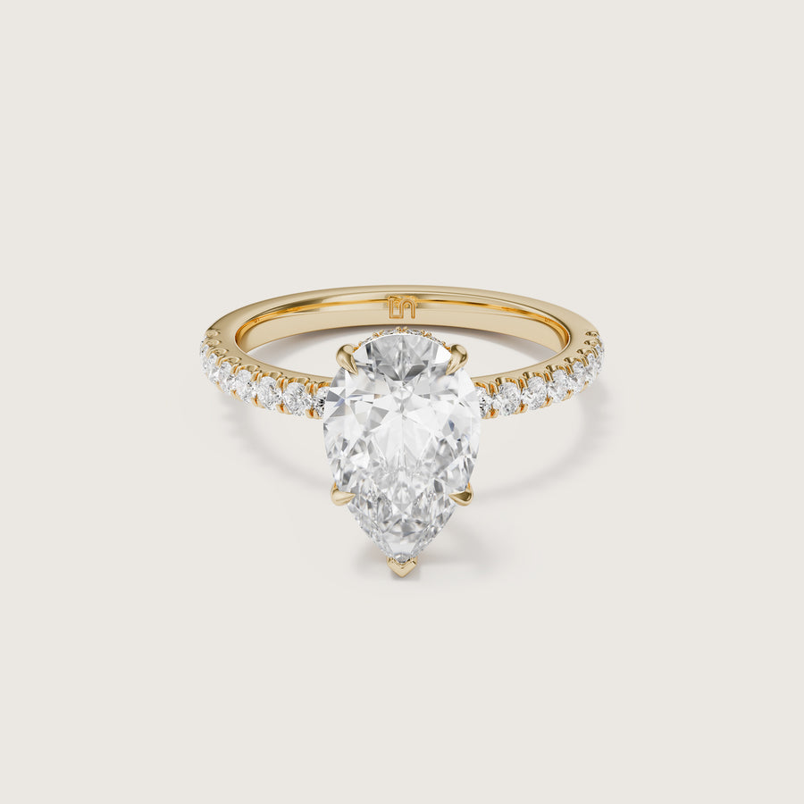 Vera Pear Solitaire With Hidden Halo & Diamond Band