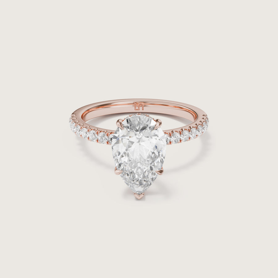 Vera Pear Solitaire With Hidden Halo & Diamond Band