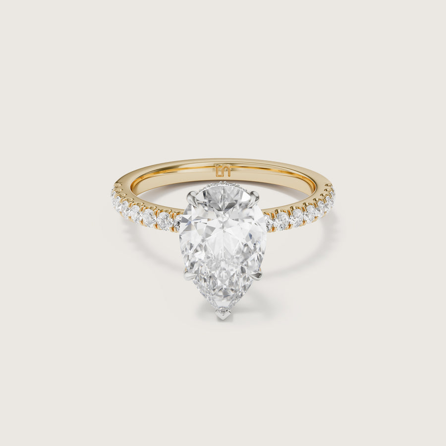 Vera Pear Solitaire With Hidden Halo & Diamond Band