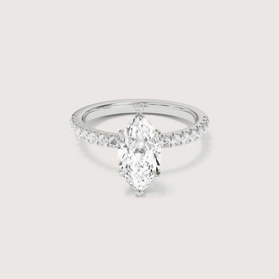 Vera Marquise Solitaire With Hidden Halo & Diamond Band