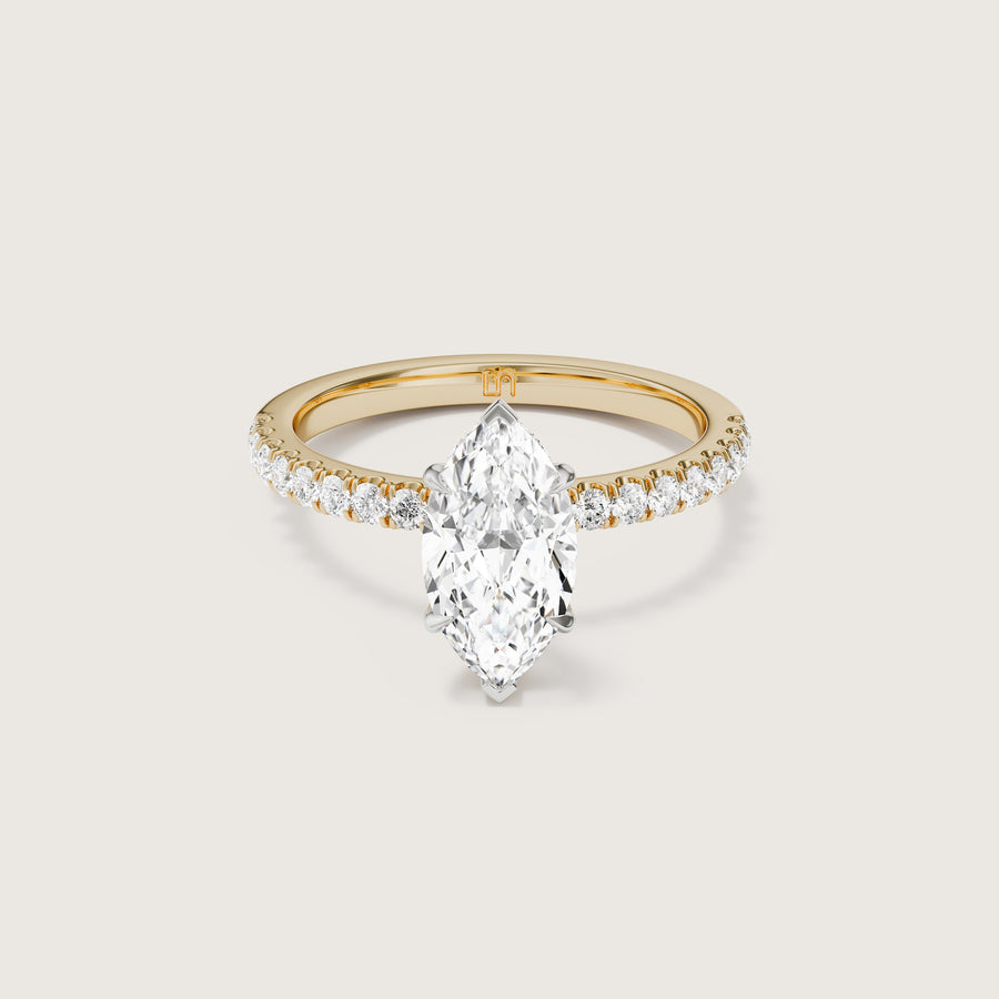 Vera Marquise Solitaire With Hidden Halo & Diamond Band