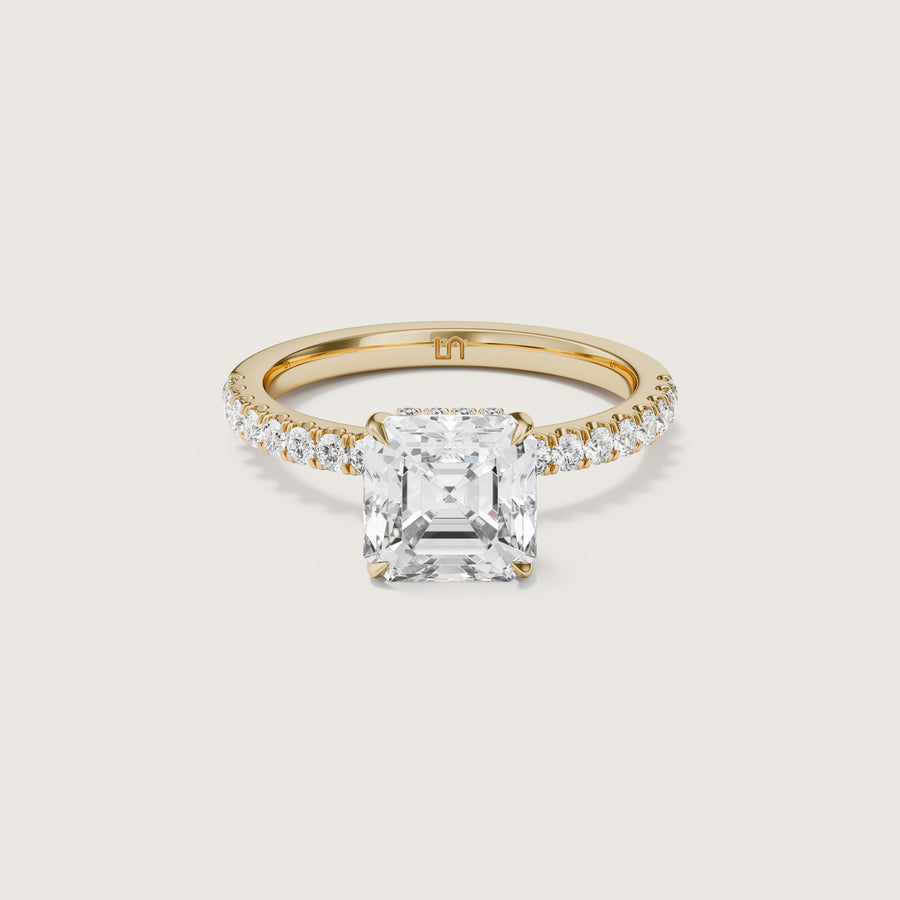 Vera Asscher Solitaire With Hidden Halo & Diamond Band