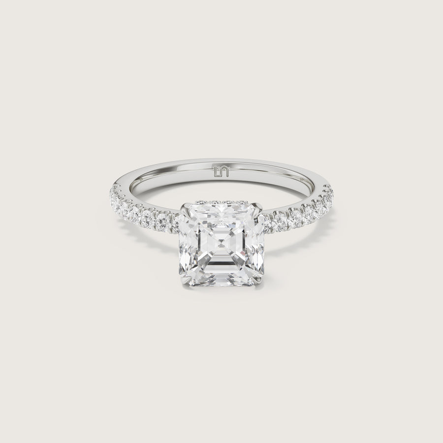 Vera Asscher Solitaire With Hidden Halo & Diamond Band