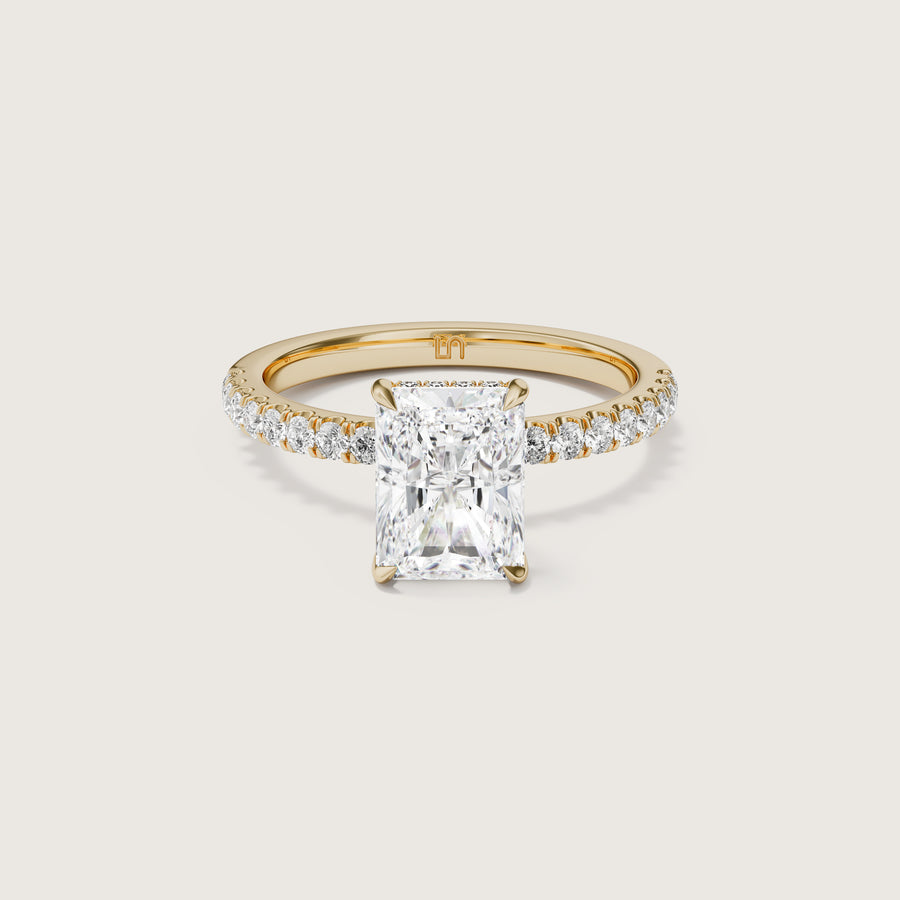 Vera Radiant Solitatire  Ring With Hidden Halo & Diamond Band