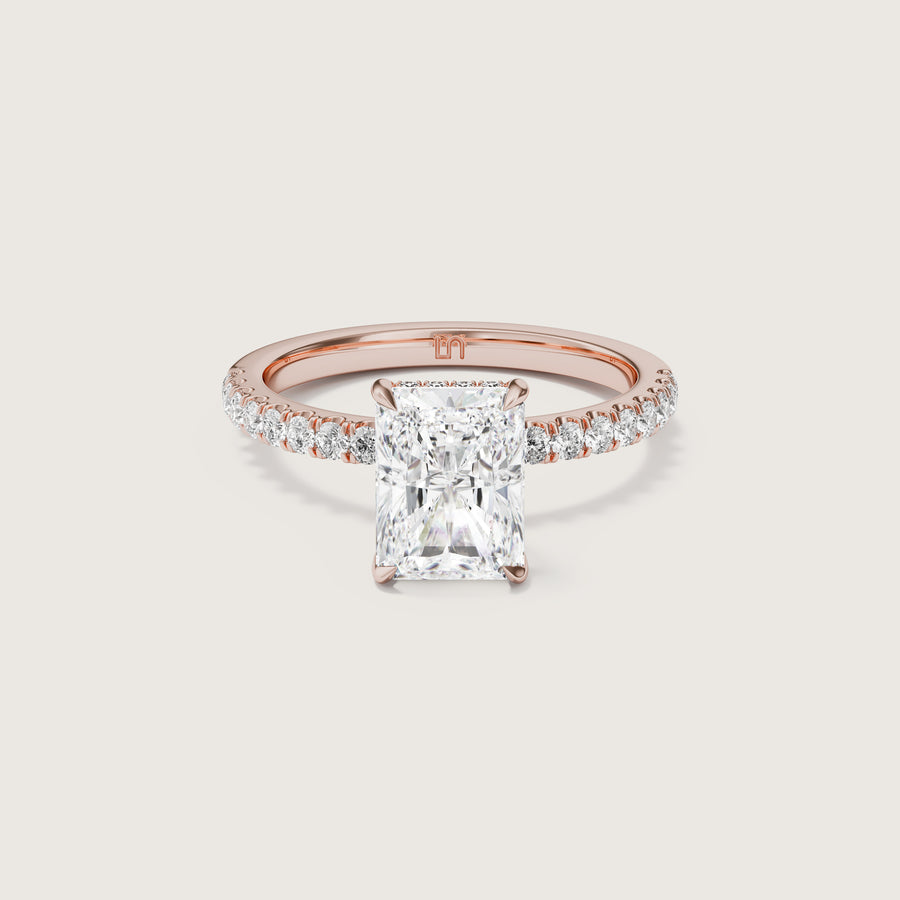 Vera Radiant Solitatire  Ring With Hidden Halo & Diamond Band